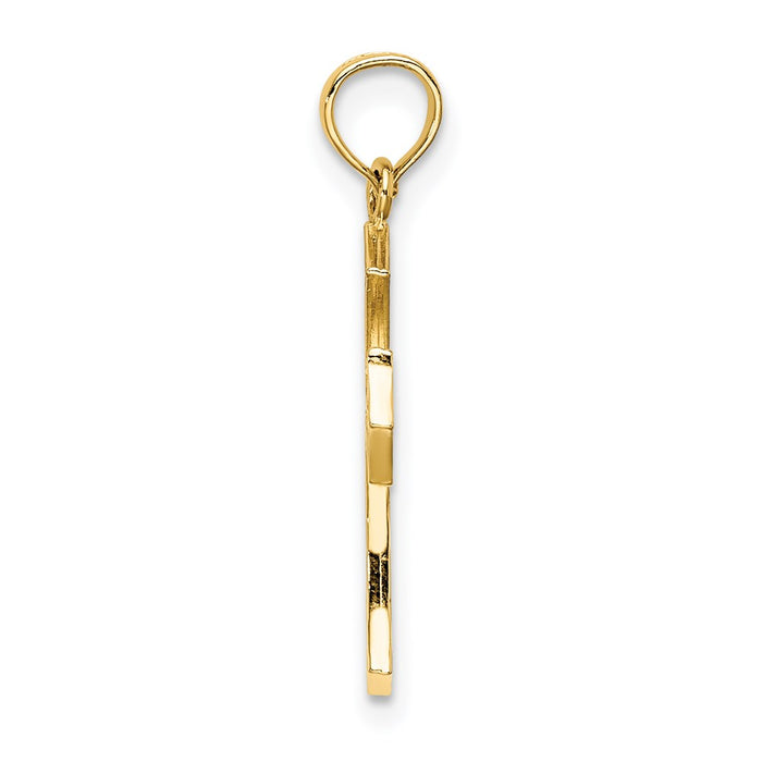 Million Charms 14K Yellow Gold Themed Textured Cut-Out Center Relgious Cross Charm