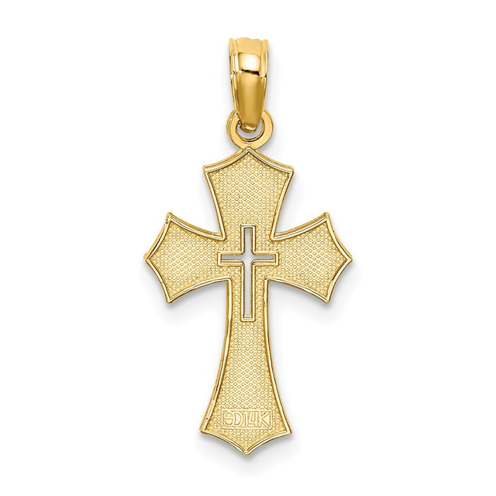 Million Charms 14K Yellow Gold Themed Textured Cut-Out Center Relgious Cross Charm