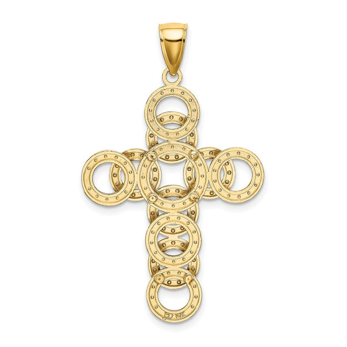 Million Charms 14K Yellow Gold Themed 2-D Circular Infinity Illusion Relgious Cross Charm