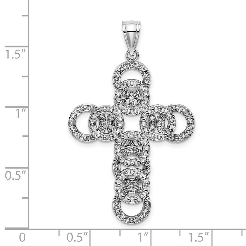 Million Charms 14K White Gold Themed 2-D Circular Infinity Illusion Relgious Cross Charm