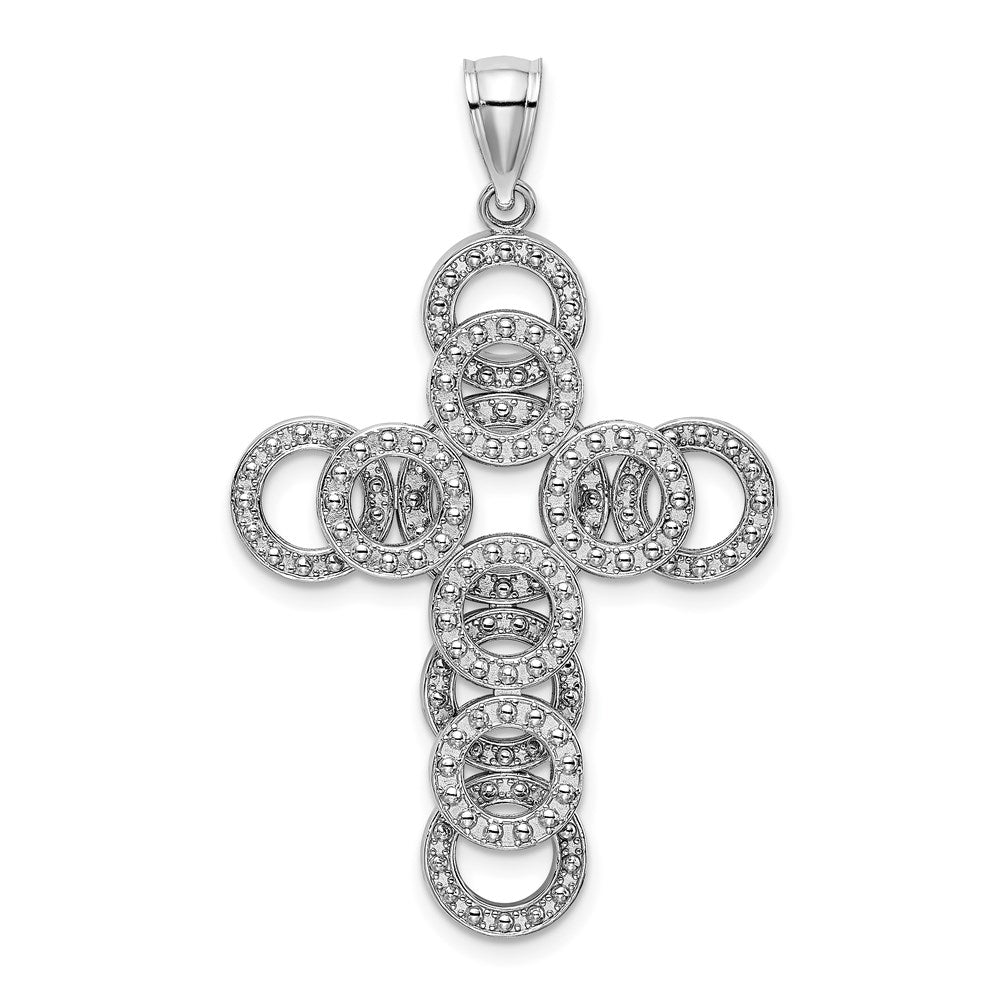Million Charms 14K White Gold Themed 2-D Circular Infinity Illusion Relgious Cross Charm