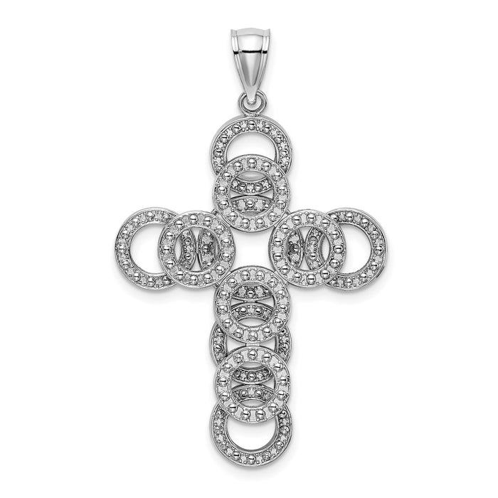 Million Charms 14K White Gold Themed 2-D Circular Infinity Illusion Relgious Cross Charm