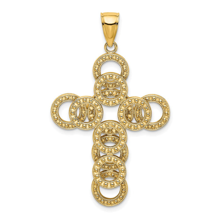 Million Charms 14K Yellow Gold Themed 2-D Circular Infinity Illusion Relgious Cross Charm