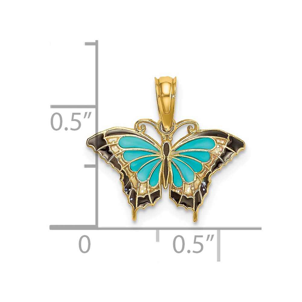 Million Charms 14K Yellow Gold Themed Small With Stained Glass Wings Butterfly Charm