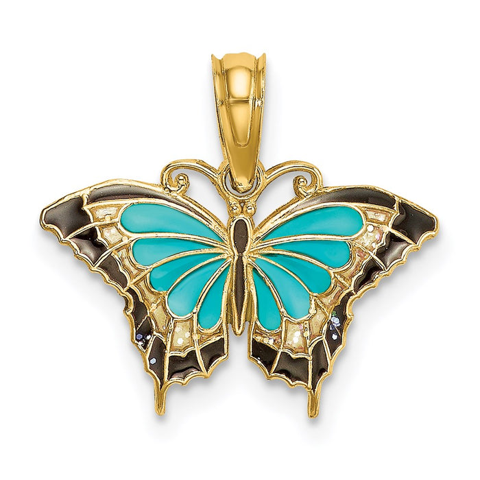 Million Charms 14K Yellow Gold Themed Small With Stained Glass Wings Butterfly Charm