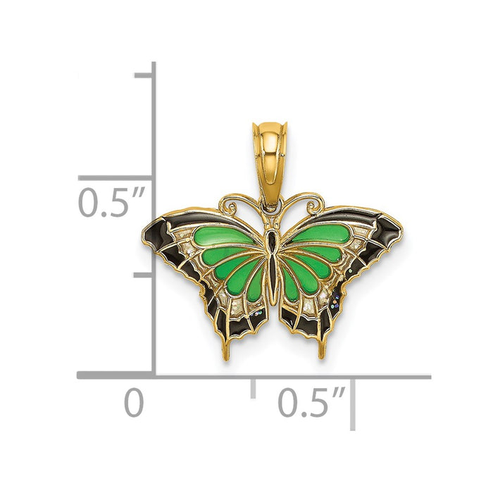 Million Charms 14K Yellow Gold Themed Small Stained Glass Butterfly Charm