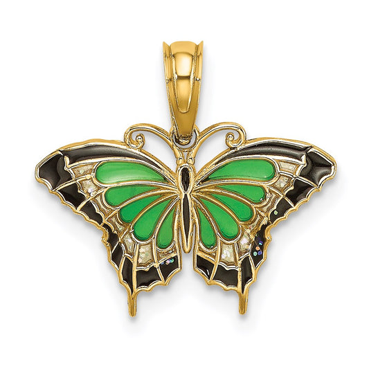Million Charms 14K Yellow Gold Themed Small Stained Glass Butterfly Charm