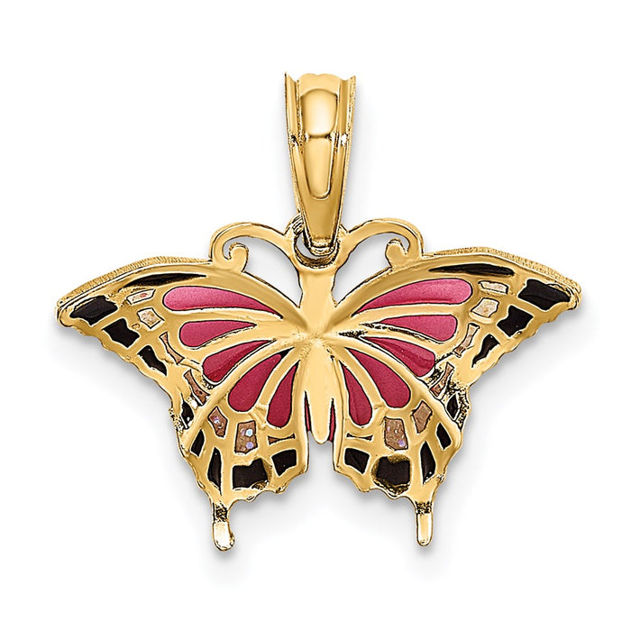 Million Charms 14K Yellow Gold Themed Small Stained Glass Pink Butterfly