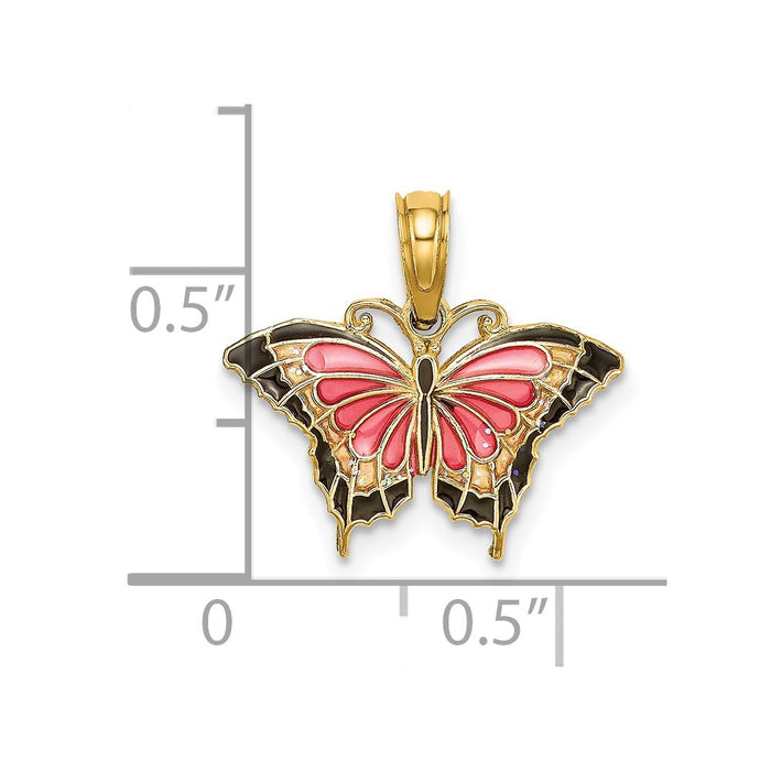 Million Charms 14K Yellow Gold Themed Small Stained Glass Pink Butterfly