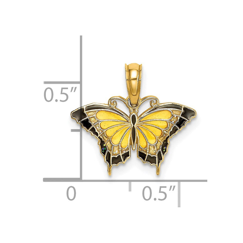 Million Charms 14K Yellow Gold Themed Small Stained Glass Yellow Butterfly Charm