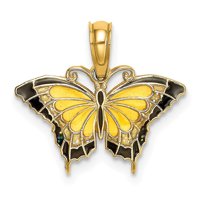 Million Charms 14K Yellow Gold Themed Small Stained Glass Yellow Butterfly Charm