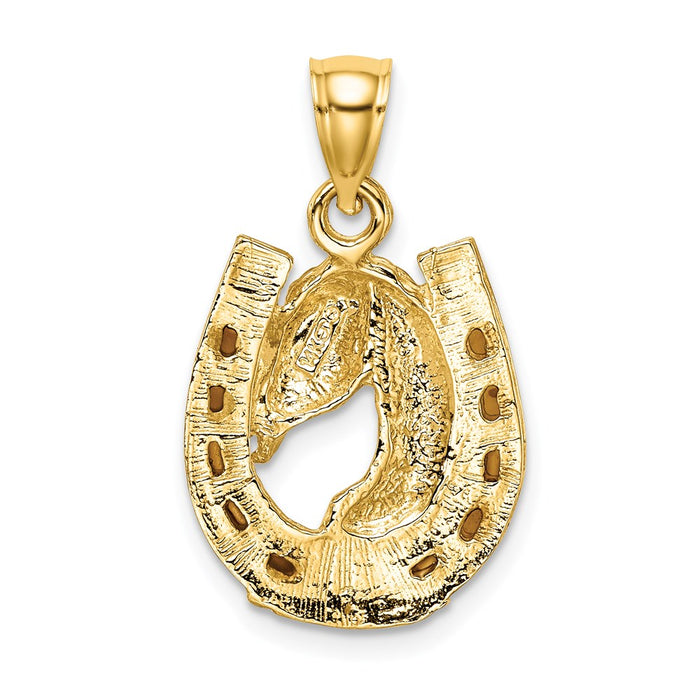 Million Charms 14K Yellow Gold Themed Horse Head In Horseshoe With Enameled Charm