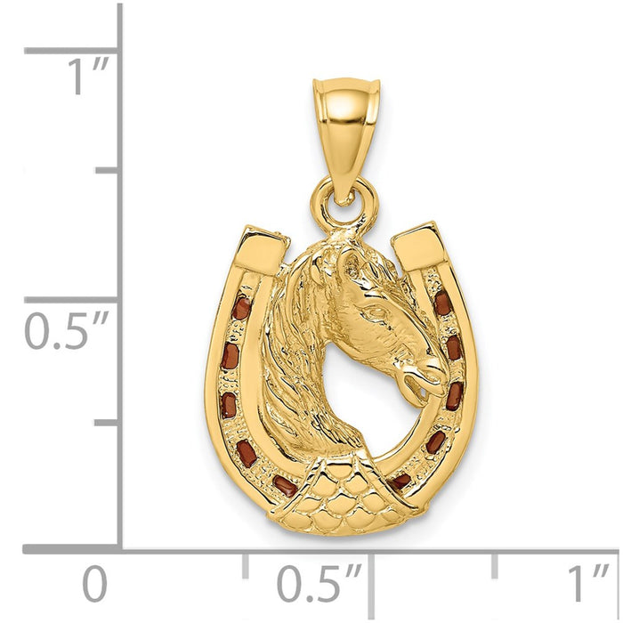 Million Charms 14K Yellow Gold Themed Horse Head In Horseshoe With Enameled Charm