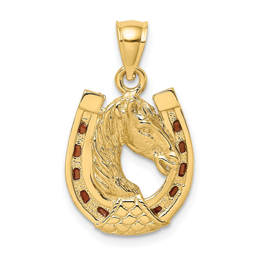 Million Charms 14K Yellow Gold Themed Horse Head In Horseshoe With Enameled Charm