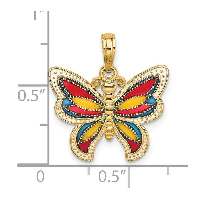 Million Charms 14K Yellow Gold Themed With Multi-Color Stained Glass & Beaded Wings Butterfly Charm