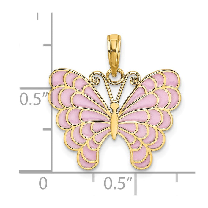 Million Charms 14K Yellow Gold Themed Butterfly With Lavender Stained Glass Wings