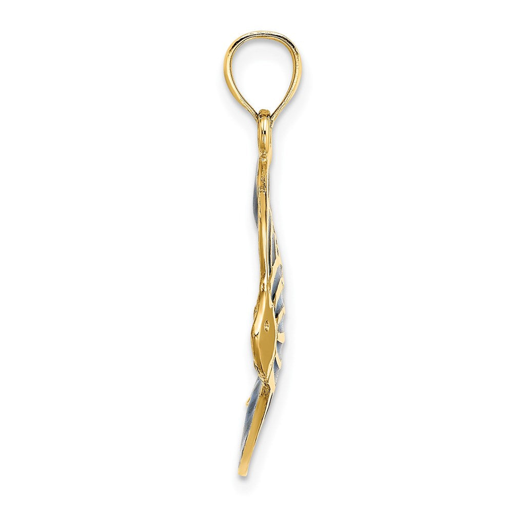 Million Charms 14K Yellow Gold Themed With Blue Stainded Glass Accent Angelfish Charm
