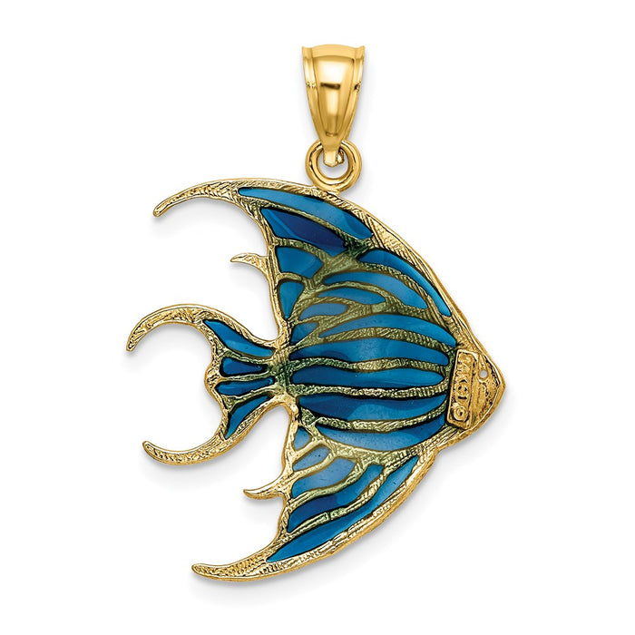 Million Charms 14K Yellow Gold Themed With Blue Stainded Glass Accent Angelfish Charm