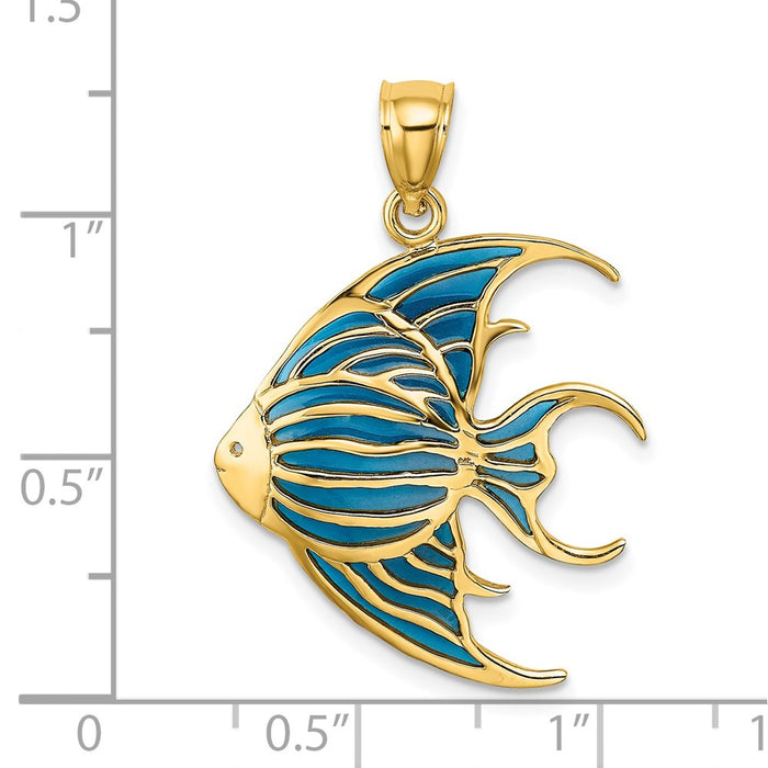 Million Charms 14K Yellow Gold Themed With Blue Stainded Glass Accent Angelfish Charm
