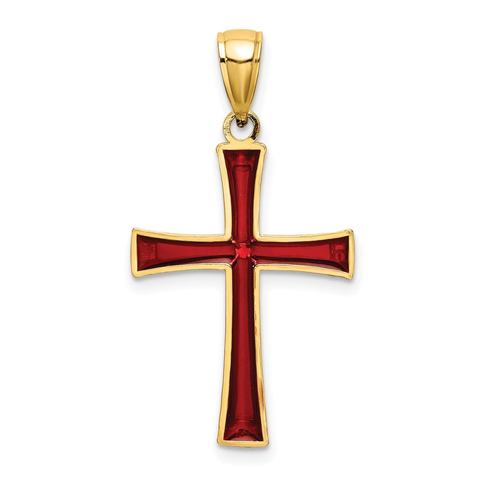 Million Charms 14K Yellow Gold Themed Red Stained Glass Relgious Cross Charm