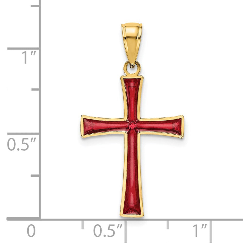 Million Charms 14K Yellow Gold Themed Red Stained Glass Relgious Cross Charm