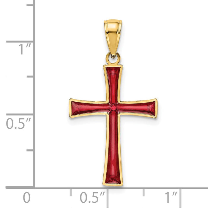 Million Charms 14K Yellow Gold Themed Red Stained Glass Relgious Cross Charm