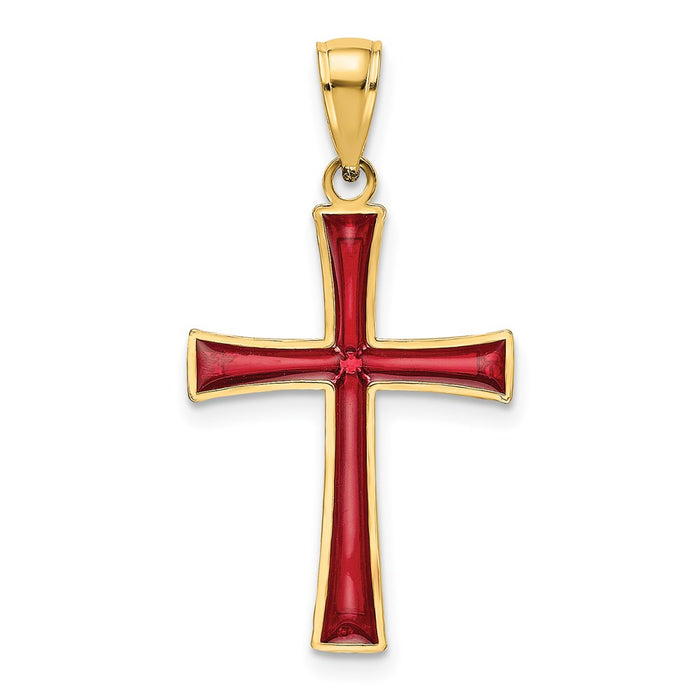 Million Charms 14K Yellow Gold Themed Red Stained Glass Relgious Cross Charm
