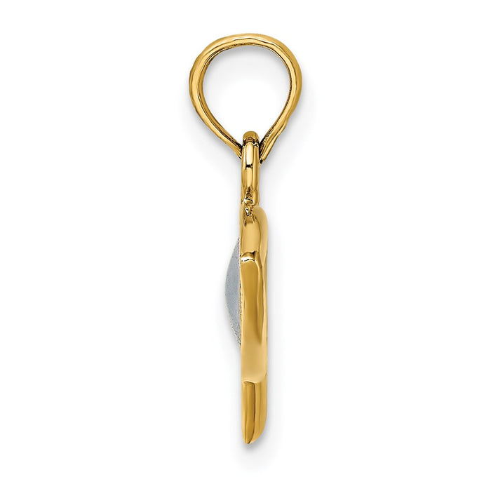 Million Charms 14K Yellow Gold Themed 2-D & Horizontal Blued Stained Glass Ichthus Charm