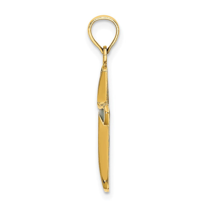 Million Charms 14K Yellow Gold Themed Green Stained Glass Tapered Relgious Cross Charm