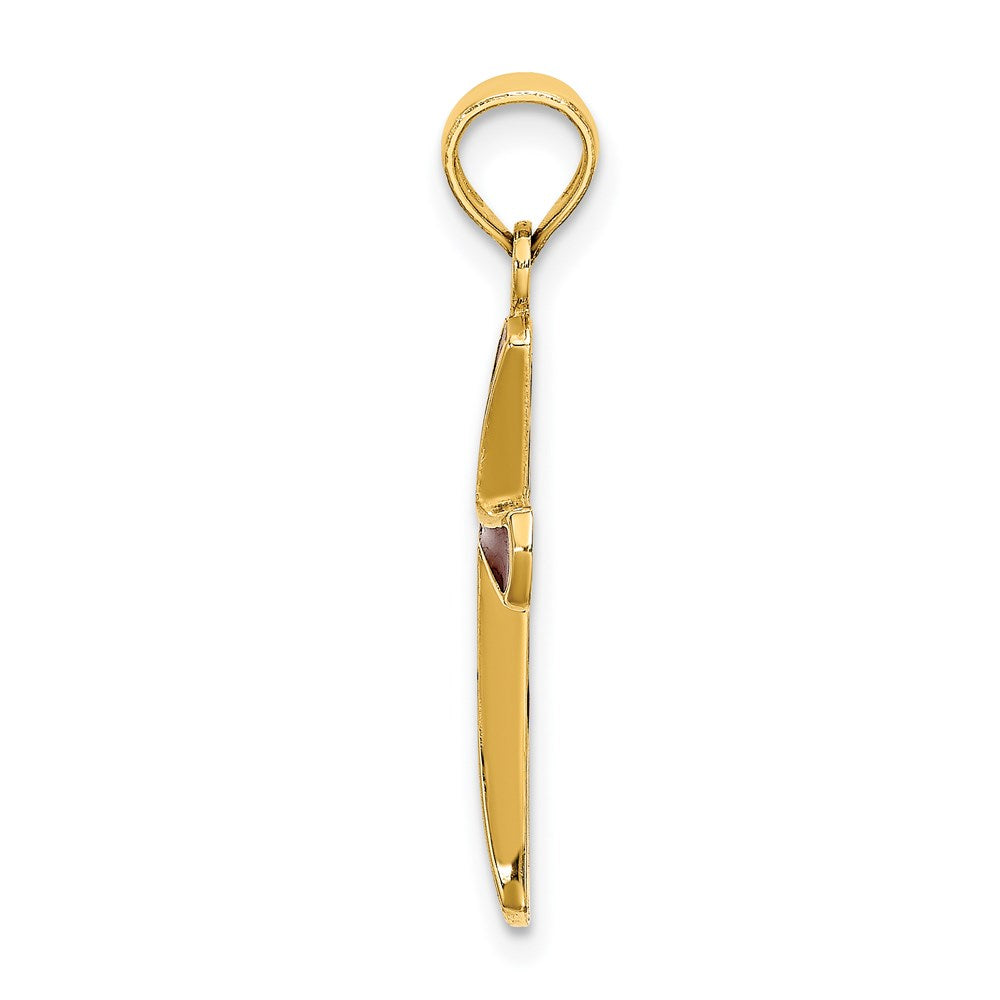 Million Charms 14K Yellow Gold Themed Pink Stained Glass Tapered Relgious Cross Charm