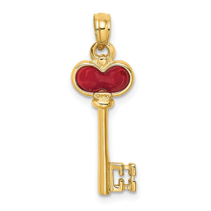 Million Charms 14K Yellow Gold Themed Polished Enameled Heart Key Charm