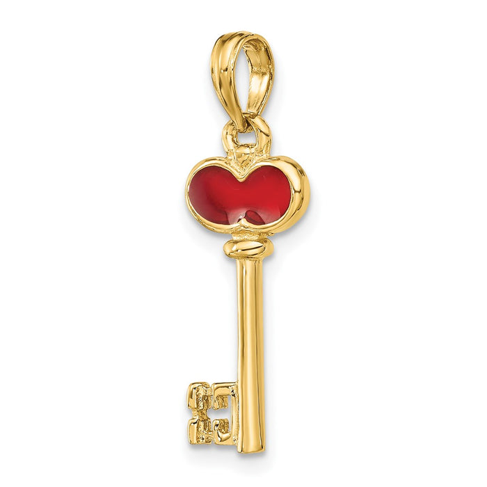 Million Charms 14K Yellow Gold Themed Polished Enameled Heart Key Charm