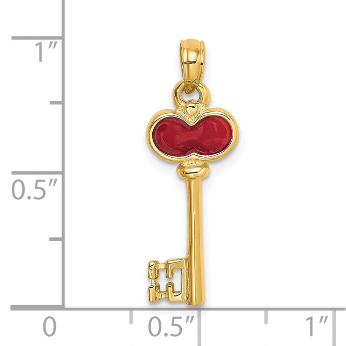 Million Charms 14K Yellow Gold Themed Polished Enameled Heart Key Charm