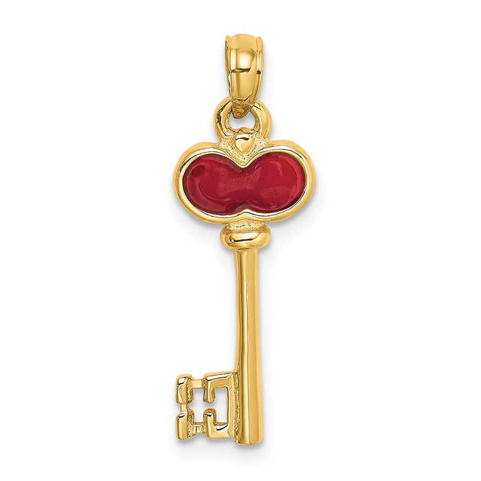 Million Charms 14K Yellow Gold Themed Polished Enameled Heart Key Charm