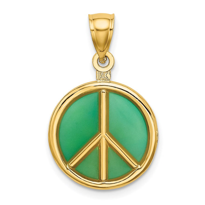 Million Charms 14K Yellow Gold Themed 3-D Green Enameled Peace Symbol Charm