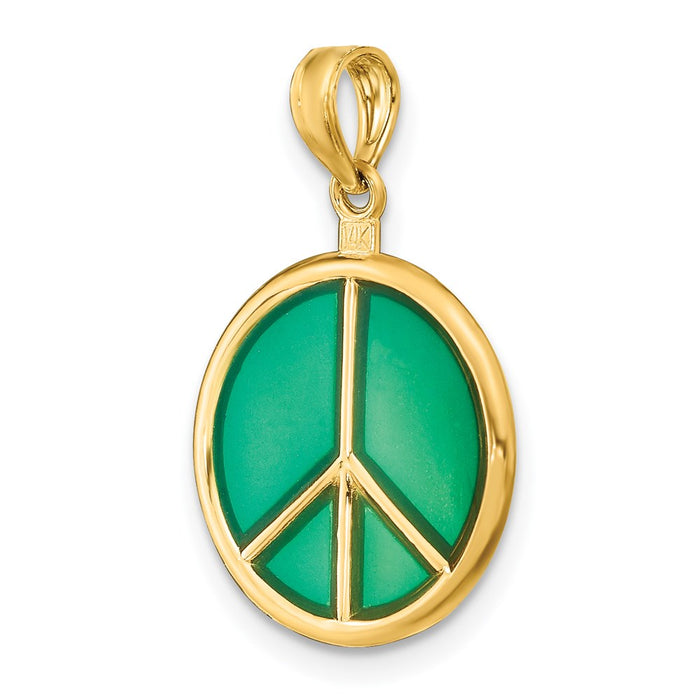 Million Charms 14K Yellow Gold Themed 3-D Green Enameled Peace Symbol Charm