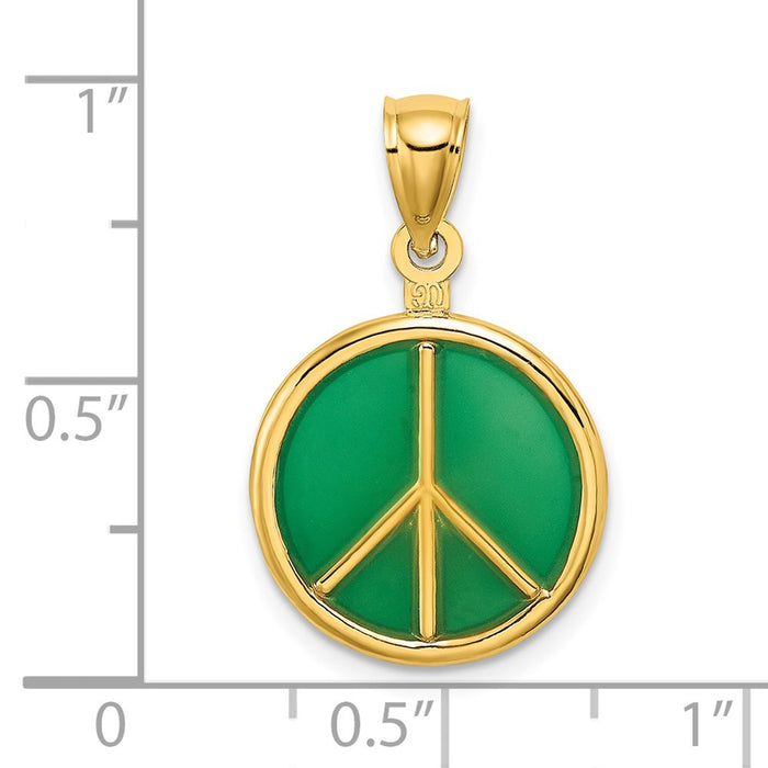 Million Charms 14K Yellow Gold Themed 3-D Green Enameled Peace Symbol Charm