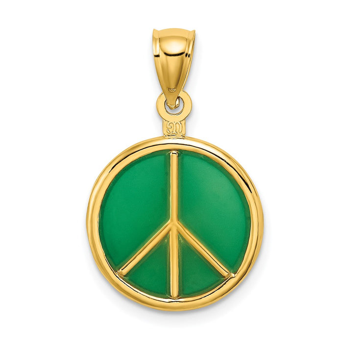 Million Charms 14K Yellow Gold Themed 3-D Green Enameled Peace Symbol Charm