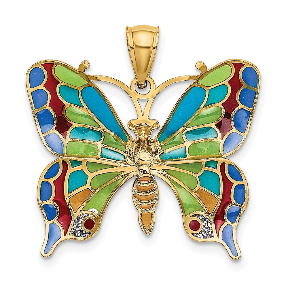 Million Charms 14K Yellow Gold Themed Enameled Butterfly Pendant