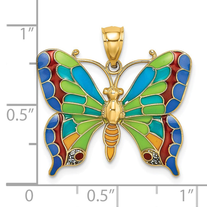 Million Charms 14K Yellow Gold Themed Enameled Butterfly Pendant