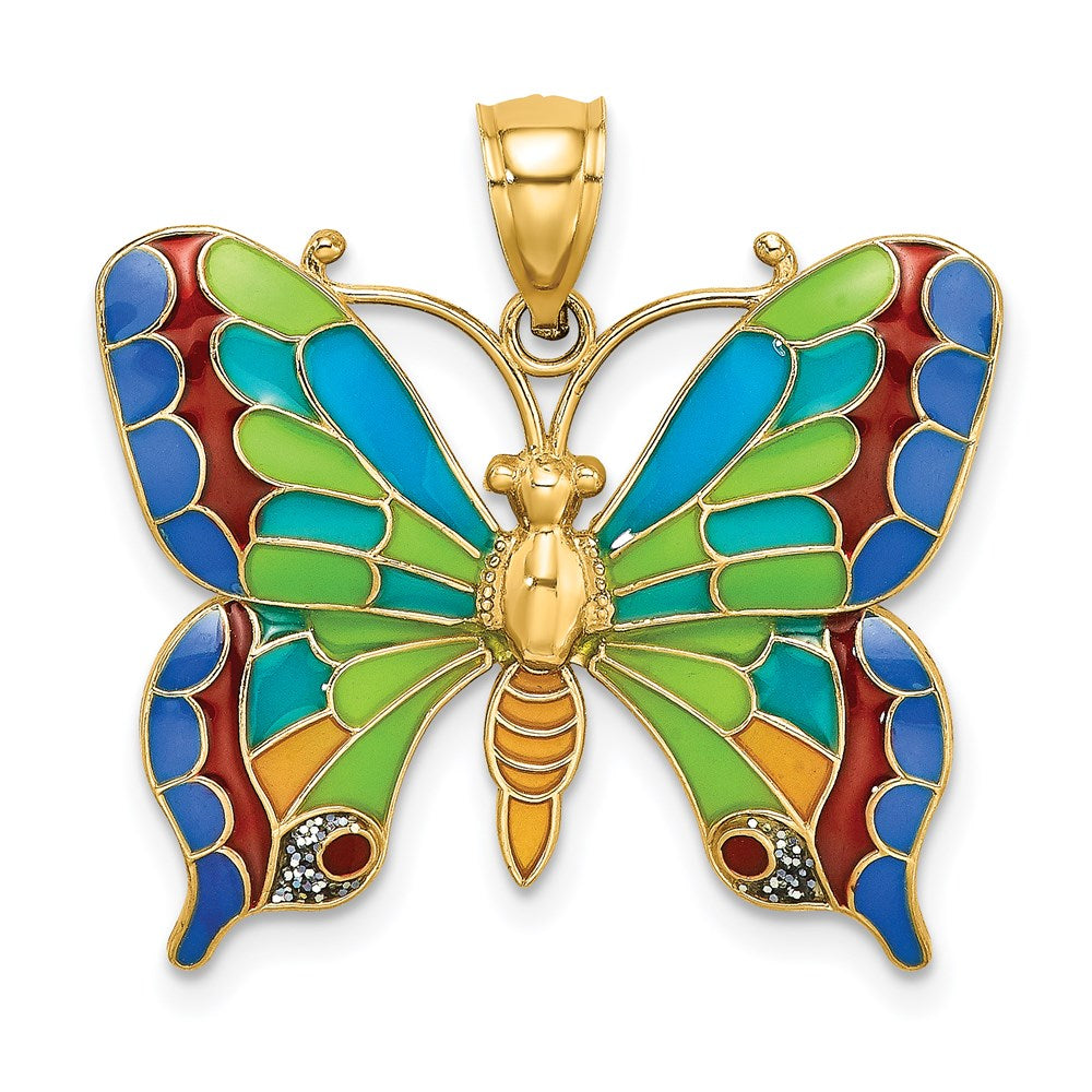 Million Charms 14K Yellow Gold Themed Enameled Butterfly Pendant
