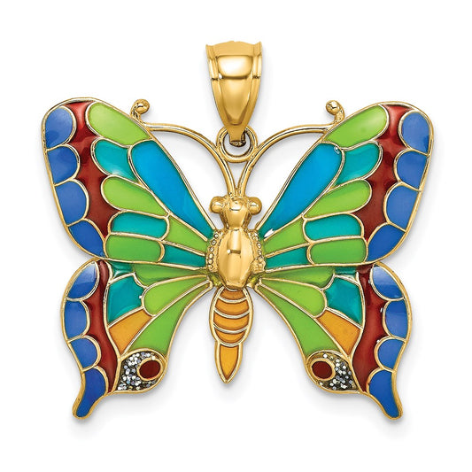 Million Charms 14K Yellow Gold Themed Enameled Butterfly Pendant