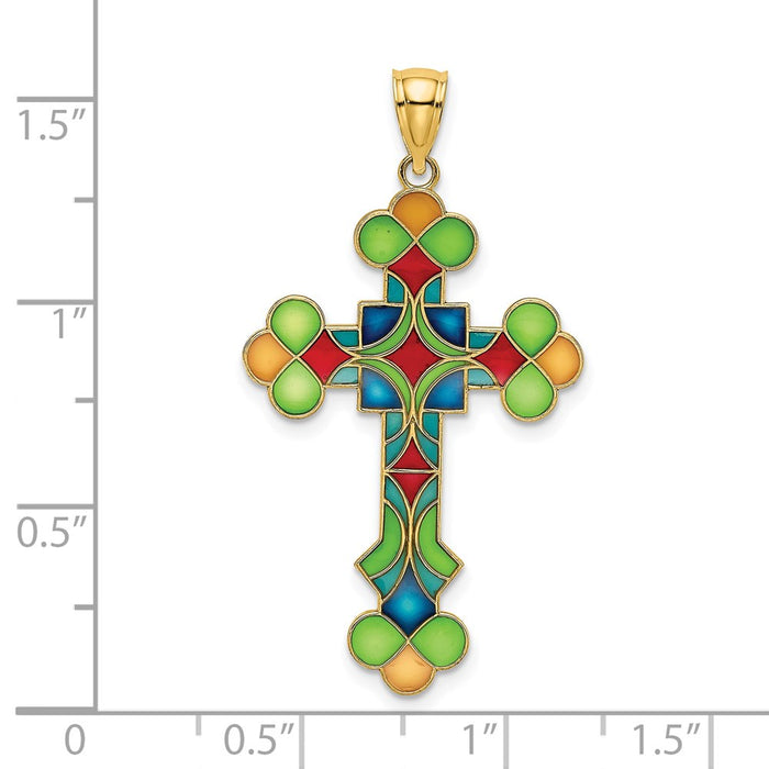 Million Charms 14K Yellow Gold Themed Multi Color Stained Glass Relgious Cross Charm