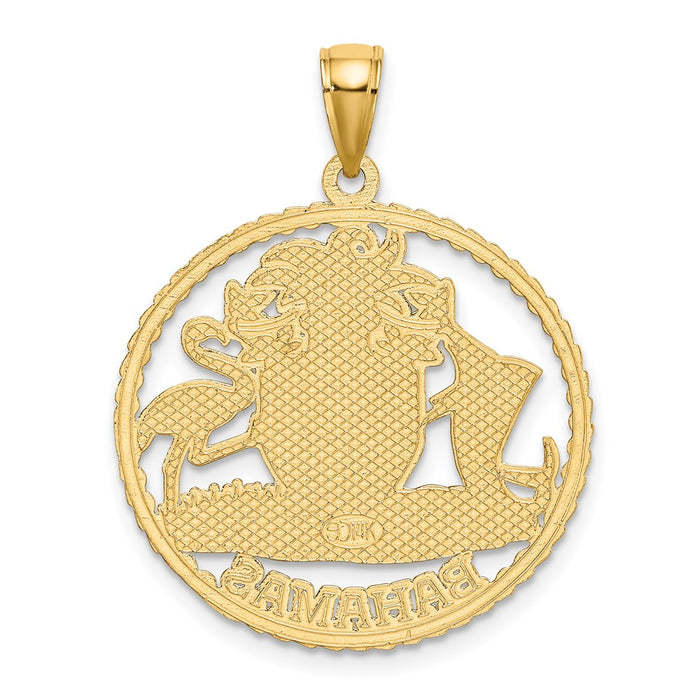 Million Charms 14K Yellow Gold Themed Bahamas Crest In Textured Frame Charm