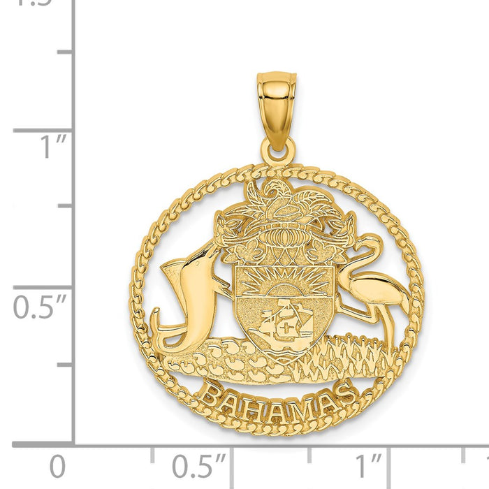 Million Charms 14K Yellow Gold Themed Bahamas Crest In Textured Frame Charm