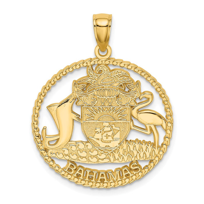 Million Charms 14K Yellow Gold Themed Bahamas Crest In Textured Frame Charm