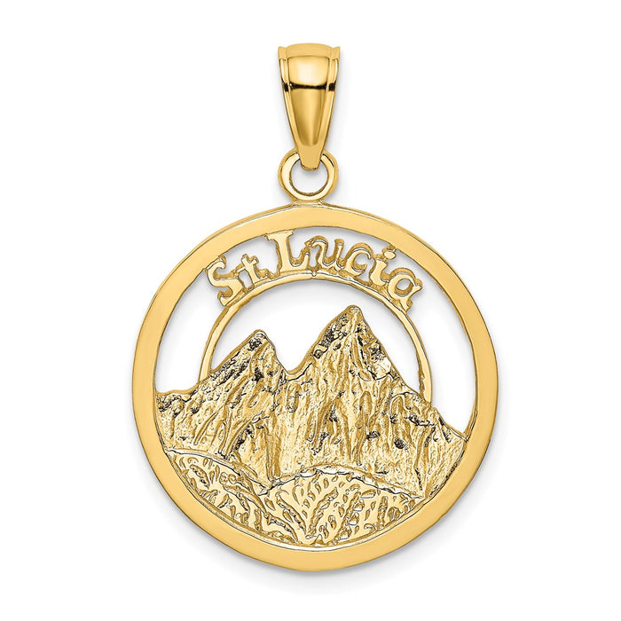 Million Charms 14K Yellow Gold Themed Religious Saint Lucia Twin Pitons Charm