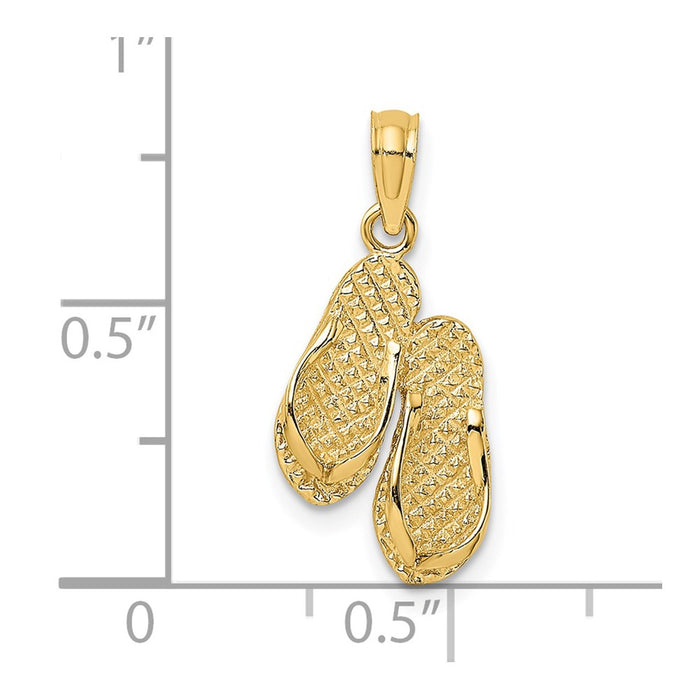 Million Charms 14K Yellow Gold Themed Textured Flip-Flop Charm