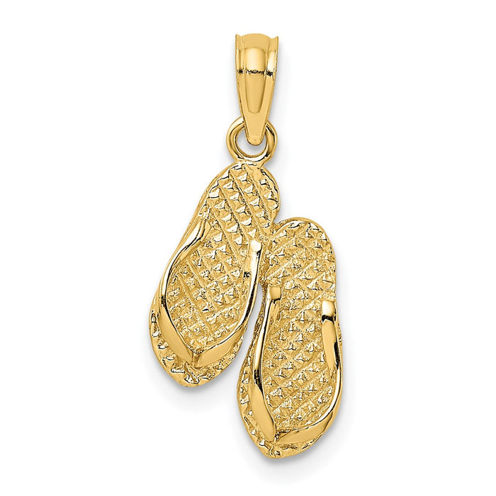 Million Charms 14K Yellow Gold Themed Textured Flip-Flop Charm
