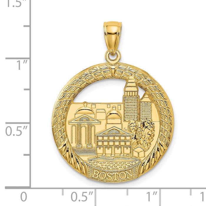 Million Charms 14K Yellow Gold Themed Boston Town Scene In Round Disc Charm